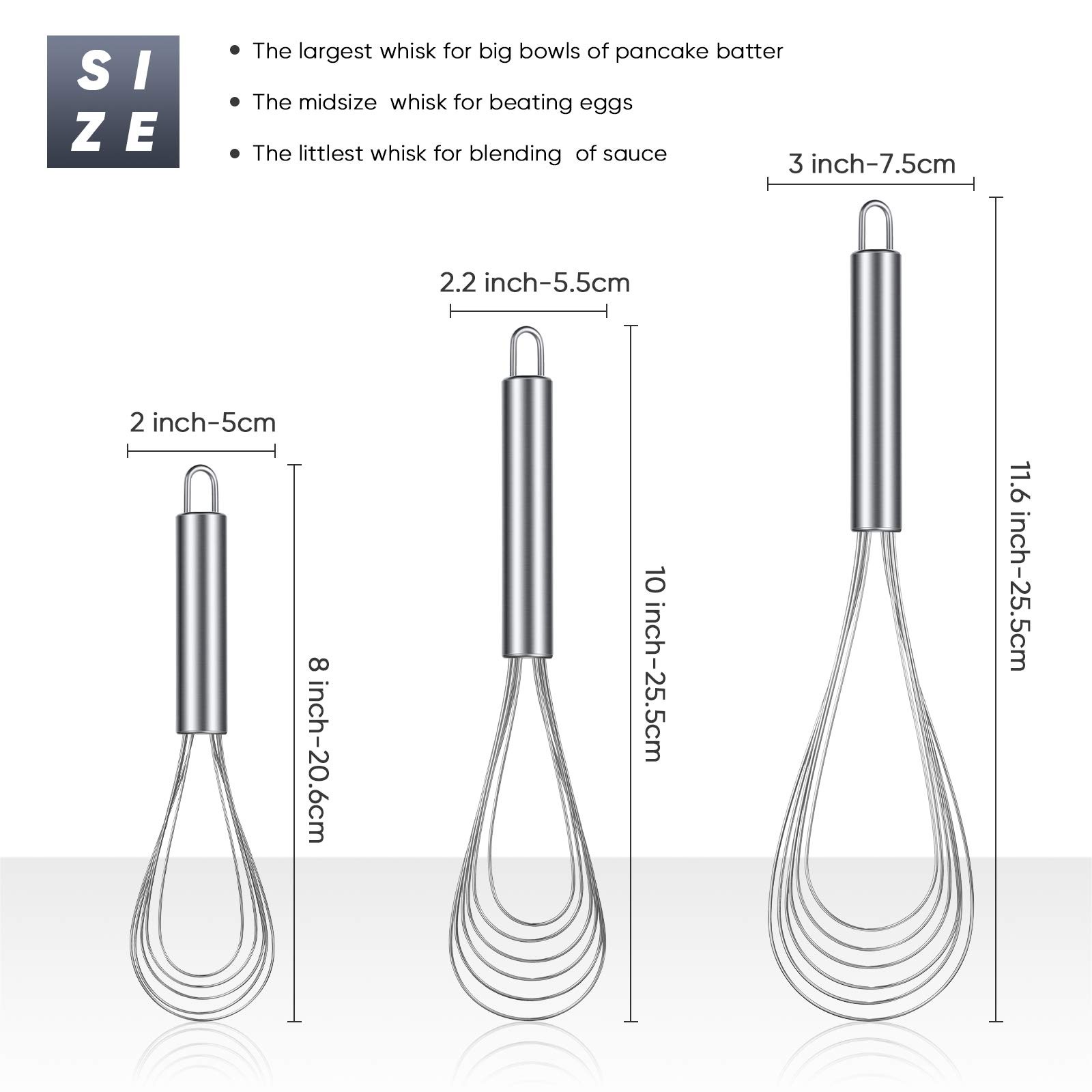 Patelai 3 Pieces Stainless Steel Kitchen 8 Inch,10 Inch,11.6 Inch, Silver