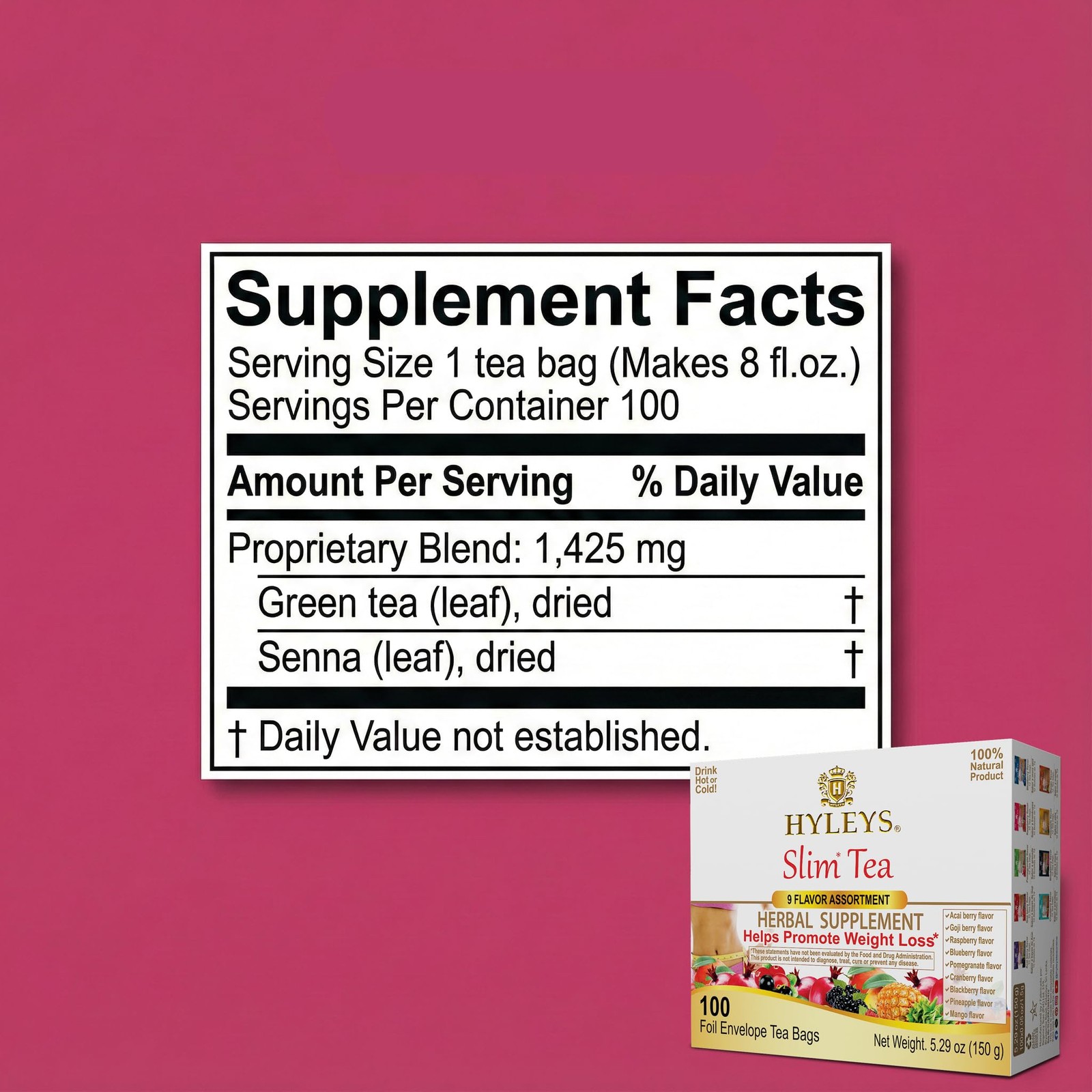 HYLEYS Slim Tea 9 Flavor Assortment 100 Ct – Weight Loss Herbal Supplement Clean