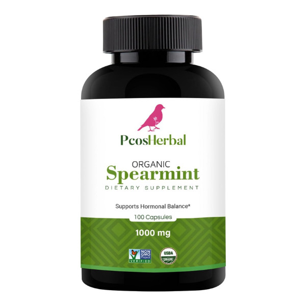 PCOS Herbal Organic Spearmint Capsules – Hormonal Balance, Clear Acne and Skin