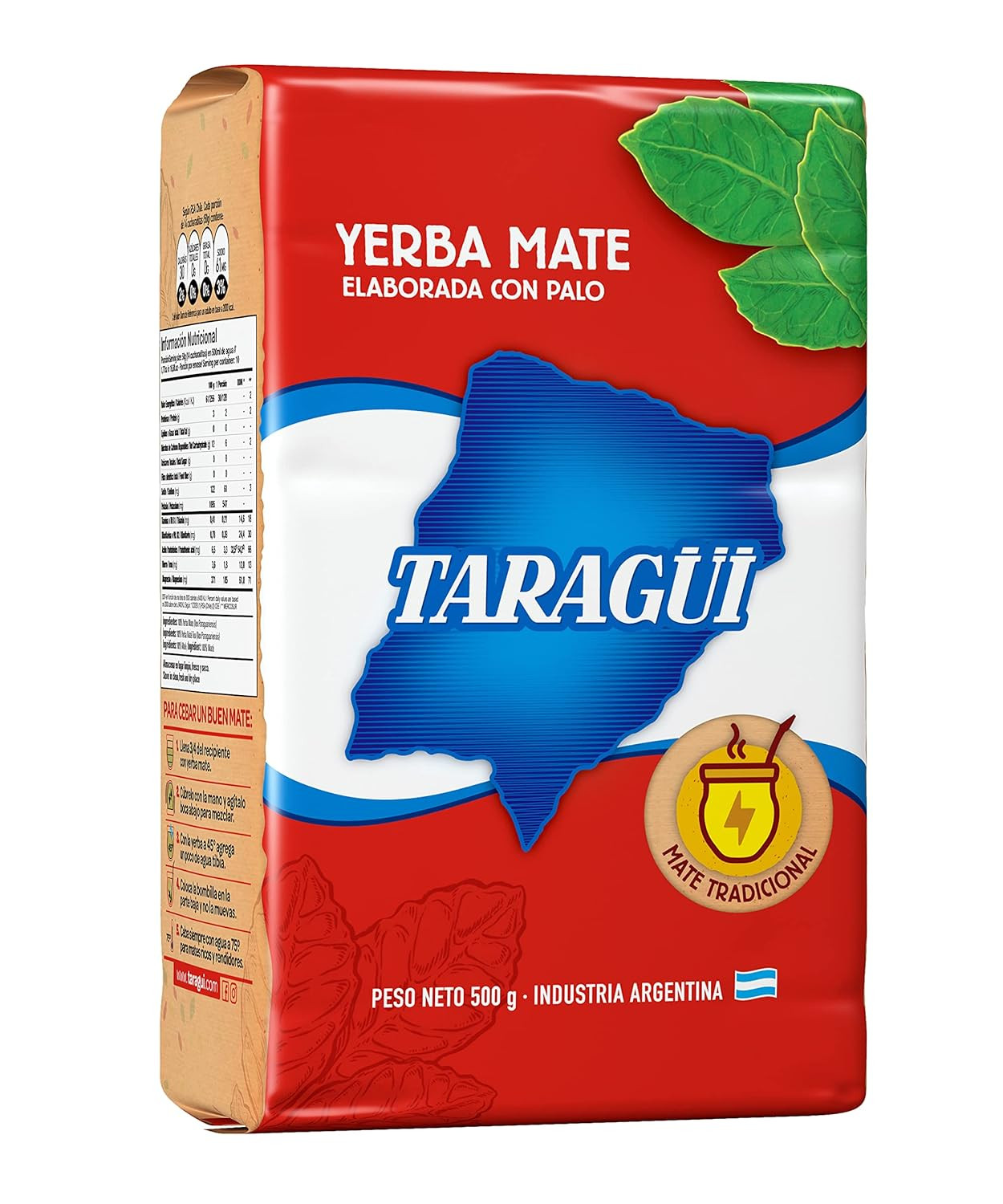 Taragüi Yerba Mate with Stems, 500 Gr – 1.1 Lbs (Red Pack)