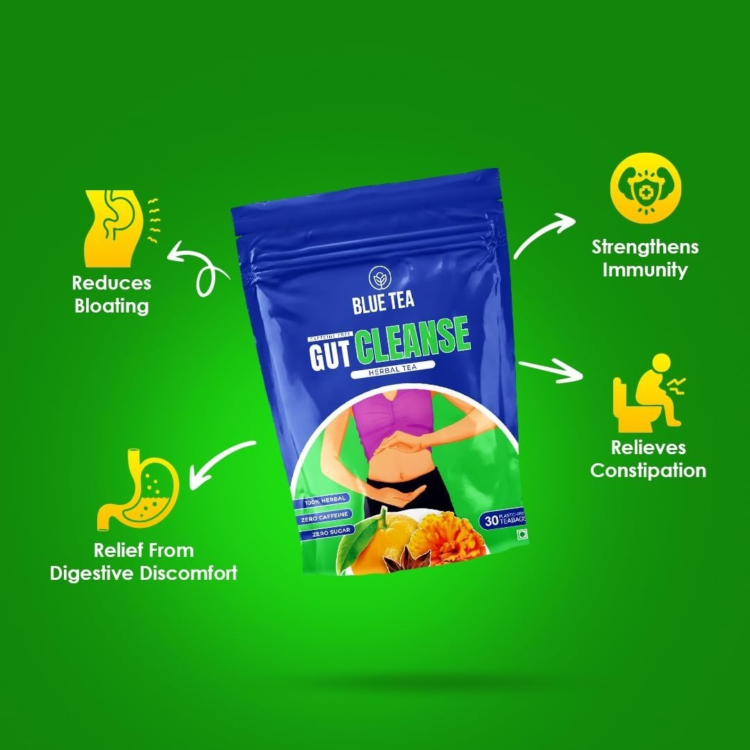 BLUE TEA Gut Cleanse 30 Tea Bags Plant Based Eases Bloating Supports Digestion