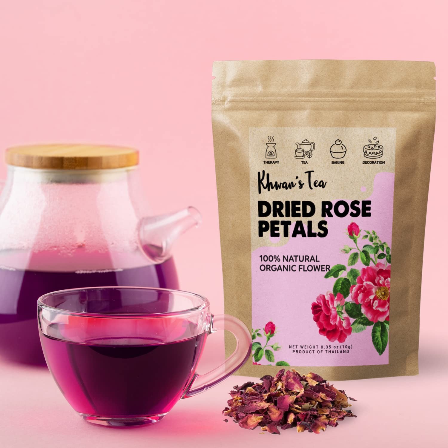 Premium Dried Rose Petals – Plant-based & Edible Flowers for Baking Decoratio…