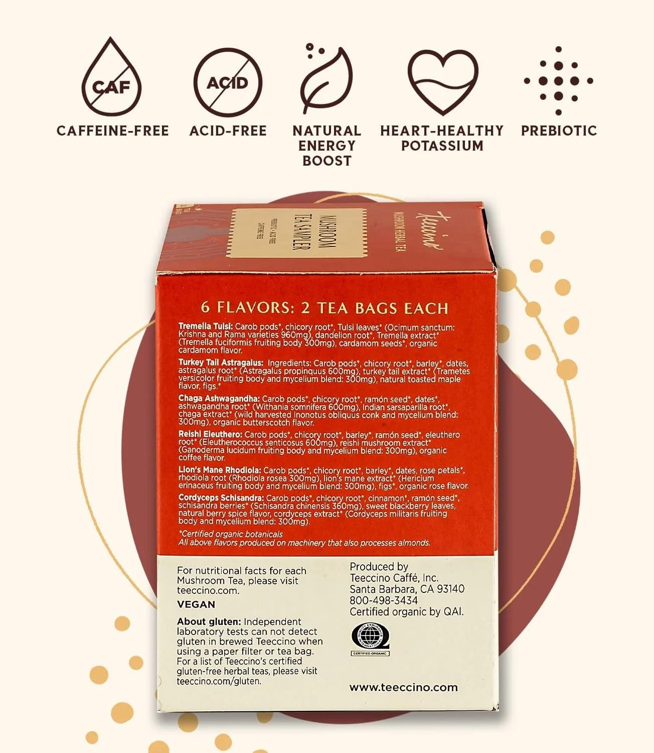 Mushroom Herbal Tea – Mushroom Adaptogen Tea Sampler – 12 Tea Bags – Support …
