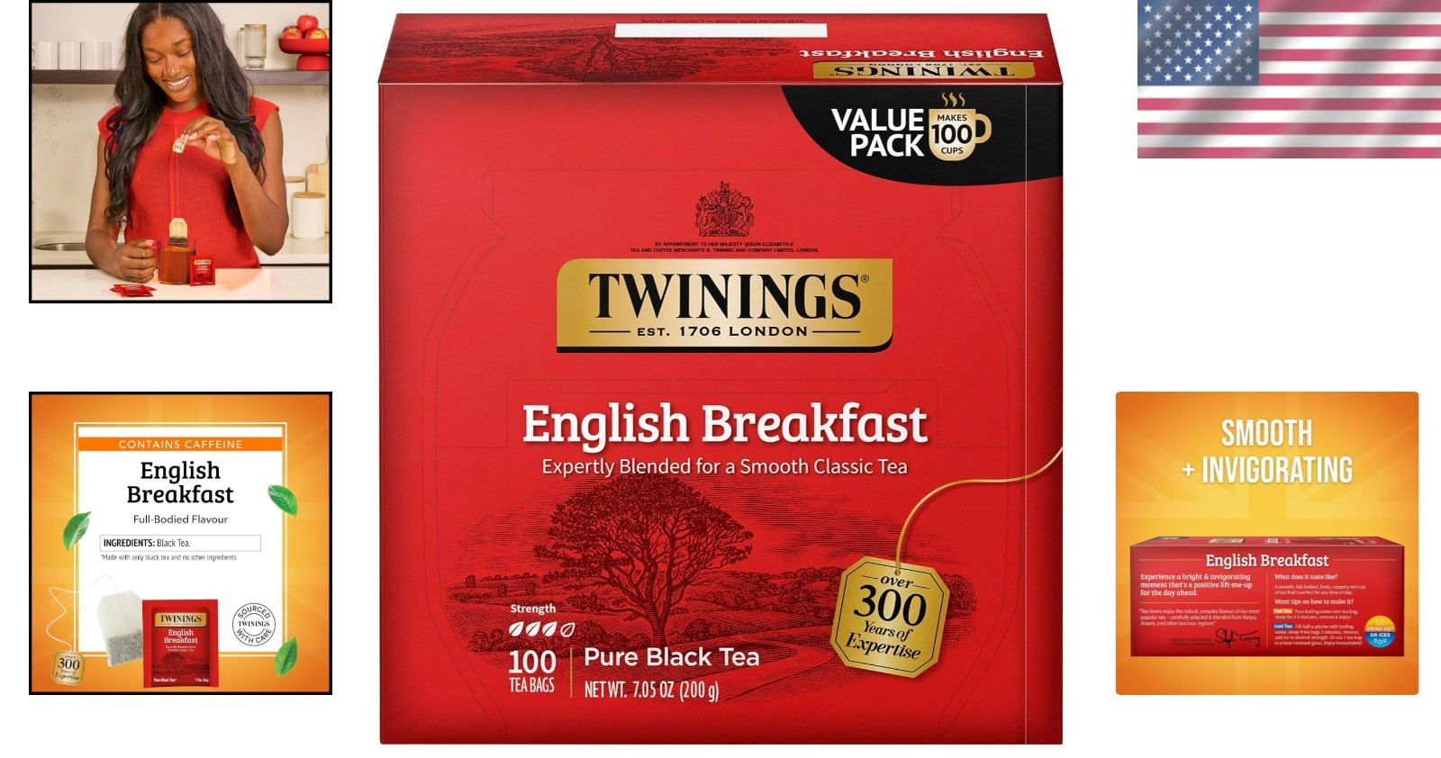Individually Wrapped English Breakfast Tea Bags – 100 Count, Caffeinated Delight