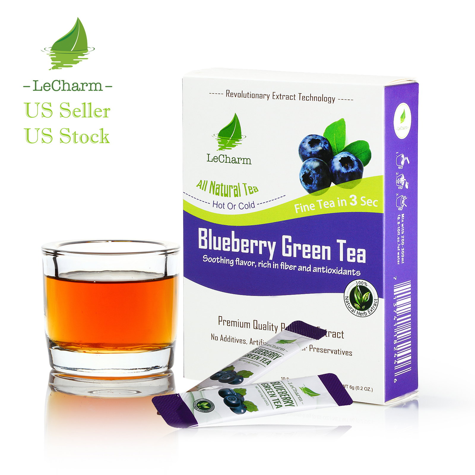 Premium 100% Natural Blueberry Organic Green Tea Sugar Free (10 Sachests)