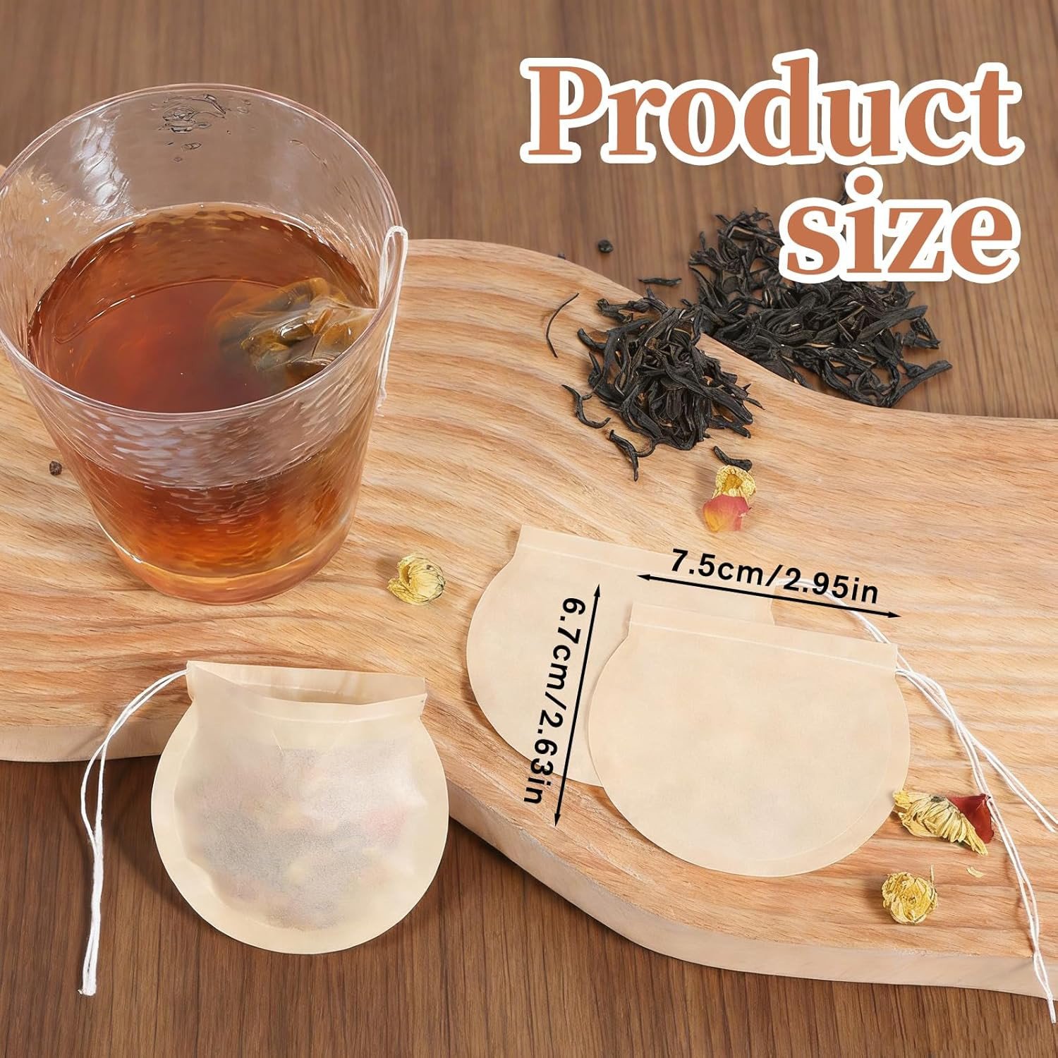 200 Pcs Tea Bags for Loose Leaf Tea Natural round Tea Filter Bags Disposable Woo