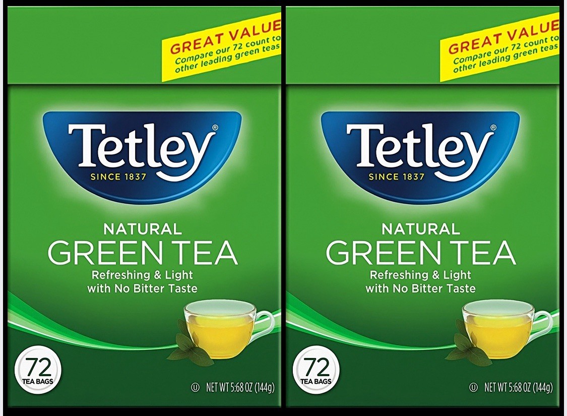 2 Box – Tetley All Natural Green Tea, 72 Count Tea Bags Per Box. Natural.