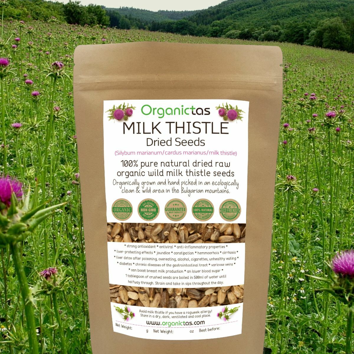 MILK THISTLE SEEDS – Organic for Tea Silybum Marianum Natural Detox 50g-400g BIO