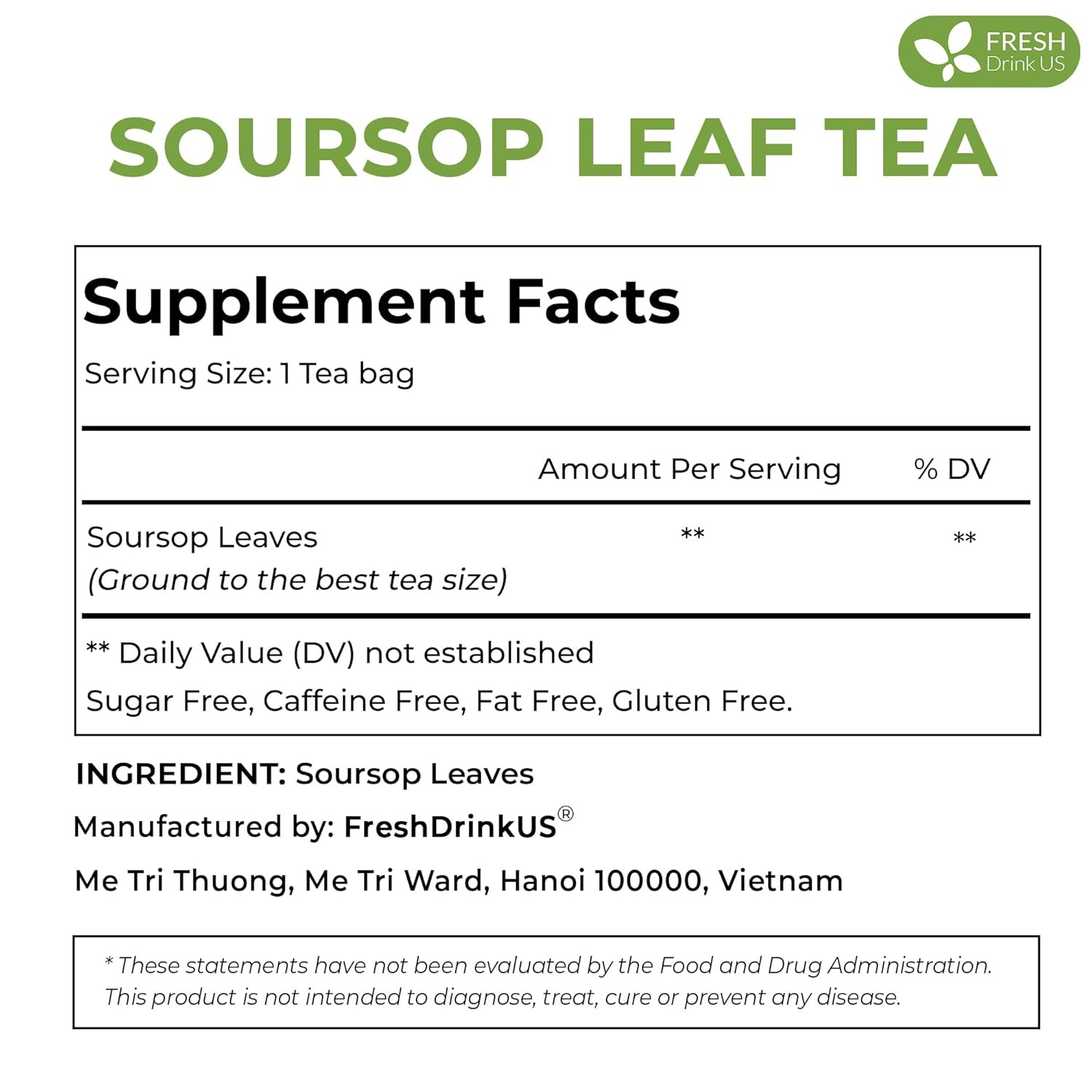 40 Premium Soursop Graviola Leaf Tea Bags, 100% Natural and Pure from Soursop Le