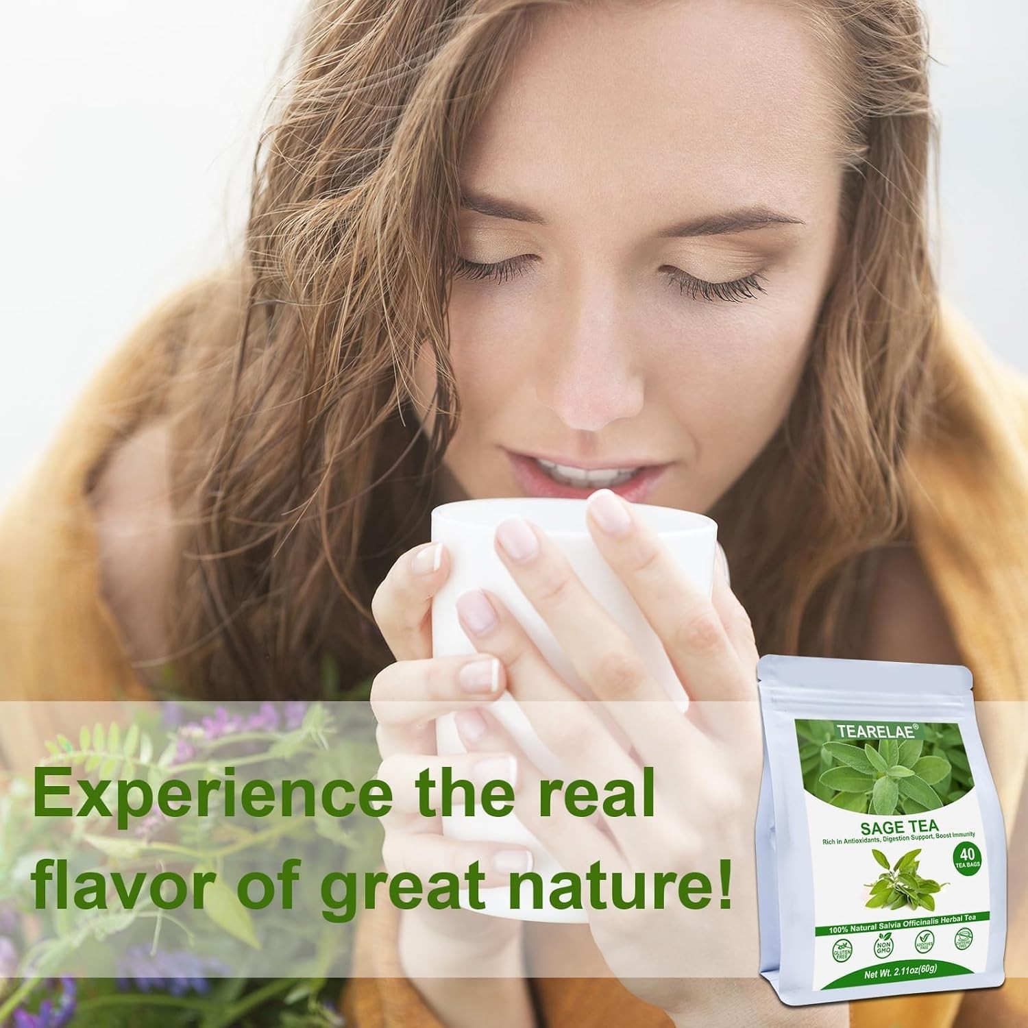 Sage Leaf Tea Bags – 40 Count – Revitalize Your Day with Natural Herbal Essence