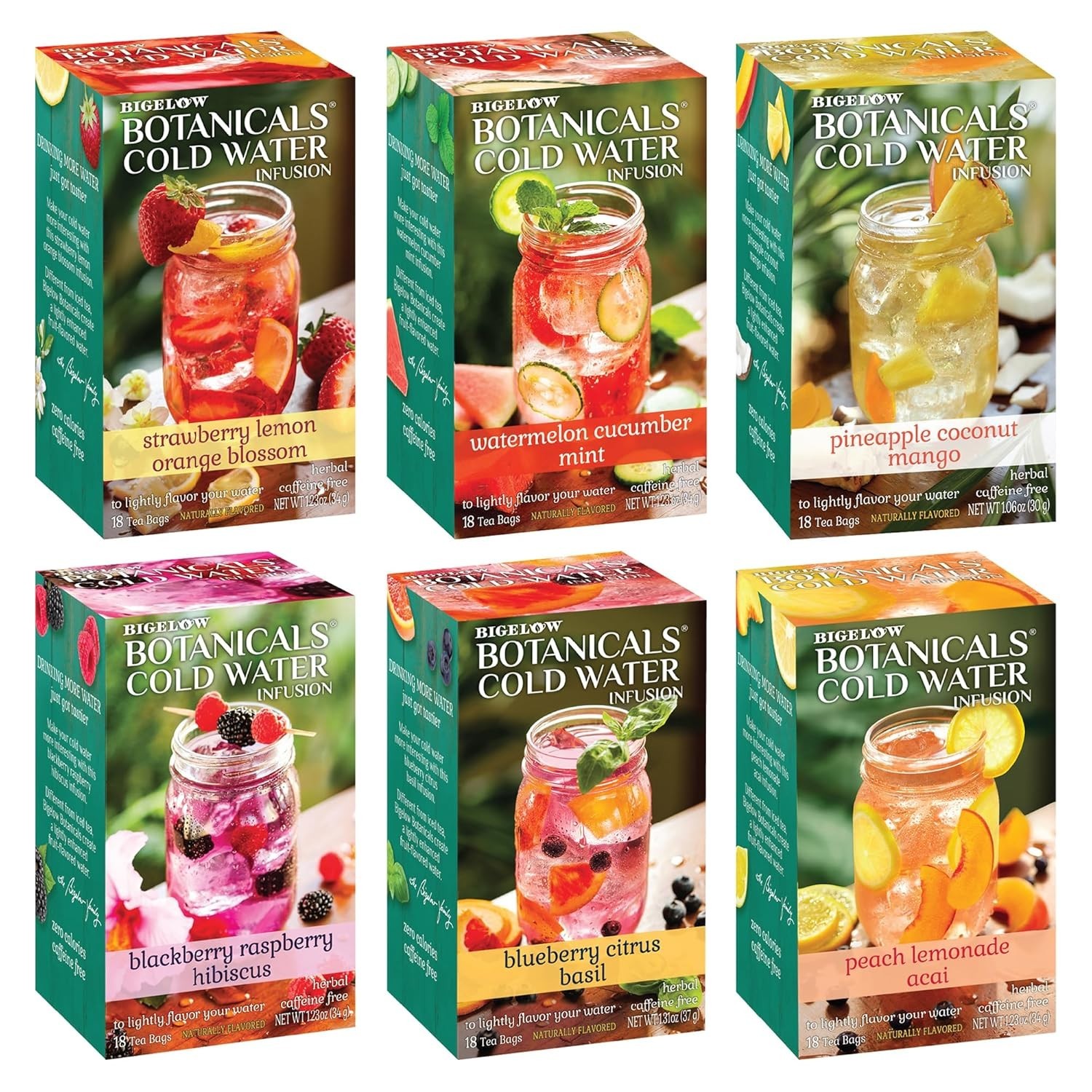 Bigelow Botanicals Cold Water Infusion Herbal Variety Pack, Caffeine Free Tea wi
