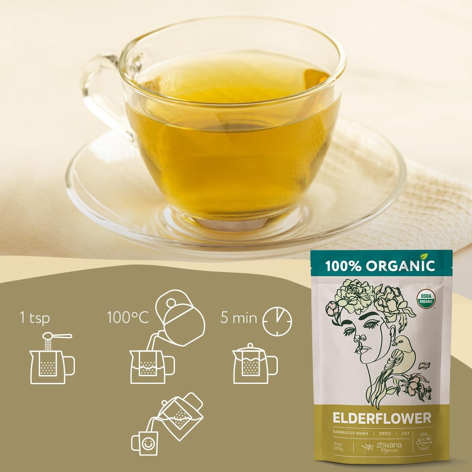 10oz Elderflower Tea – Pure Organic Herbal Remedy for Allergies and Sleep