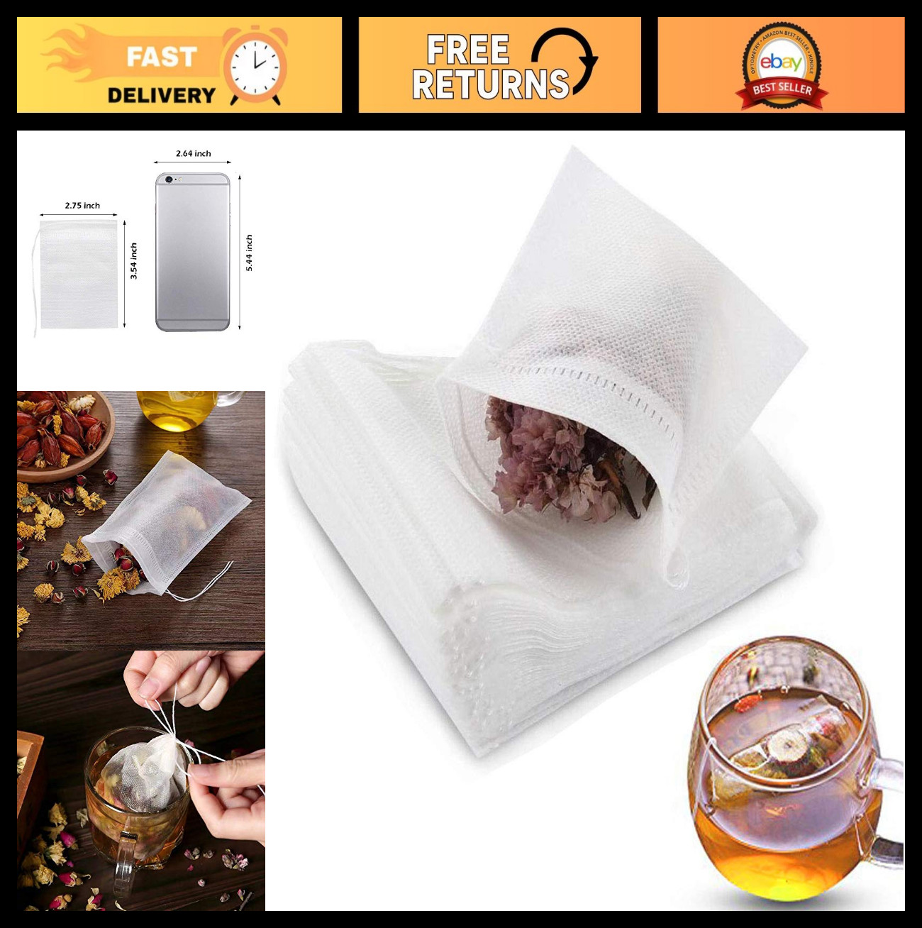 400 Pcs Disposable Tea Filter Bags – Empty Cotton Drawstring Seal for Loose Leaf