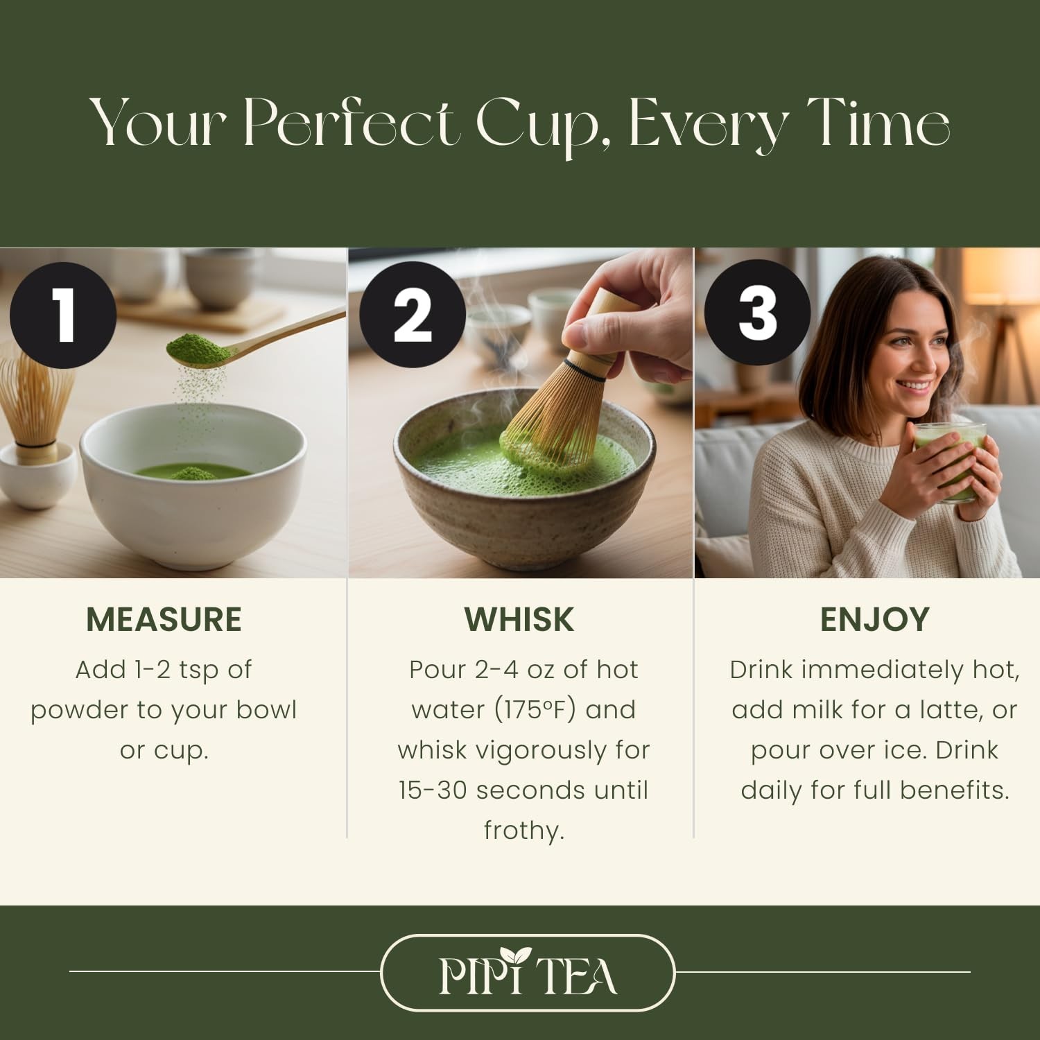 PiPi Tea Ceremonial Grade Matcha Green Tea Powder – Stone Ground Pure Matcha …
