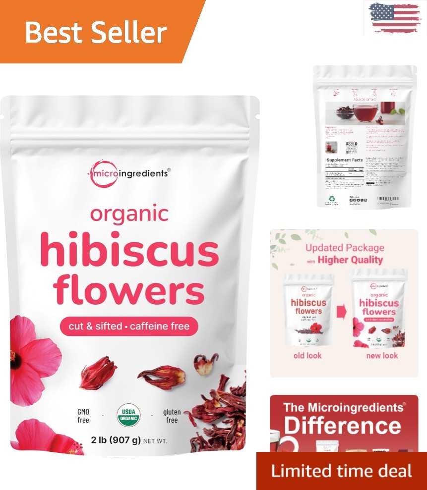 USDA Organic Hibiscus Flowers – 2lbs Cut & Sifted – Perfect for Hot or Iced Tea