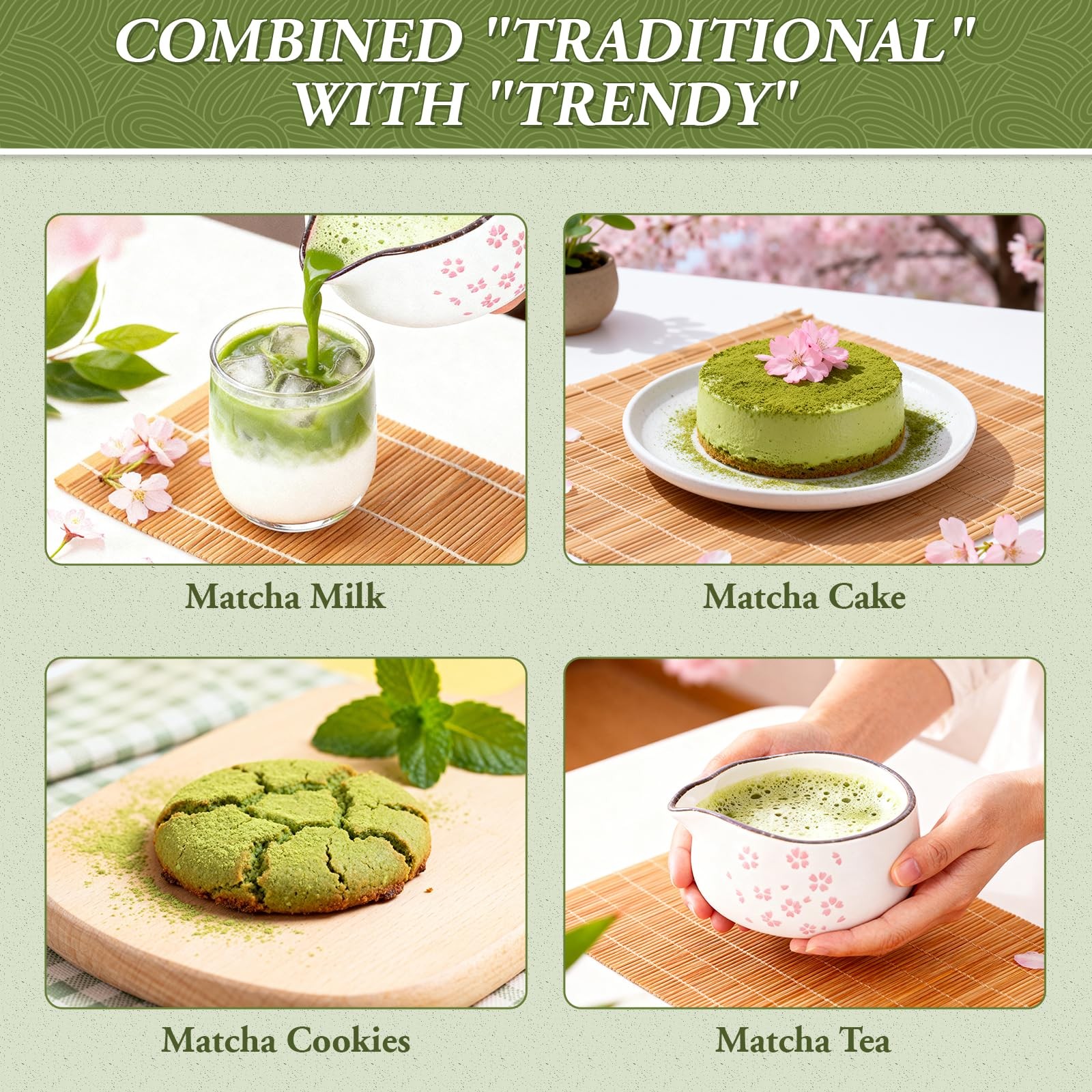 Matcha Whisk Set 7 Pc Ceramic Bowl Bamboo Whisk Holder Scoop Sifter Towel