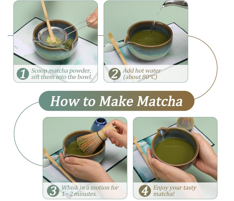 Matcha Whisk Set for Tea Lovers 8Pcs – Ceramic Matcha Tea Set with Bamboo Whisk