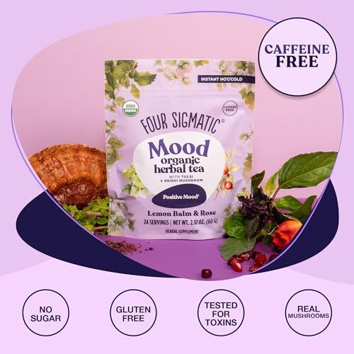 Mood Boosting Organic Herbal Tea with Tulsi and Reishi 2.12 OZ Instant Blend