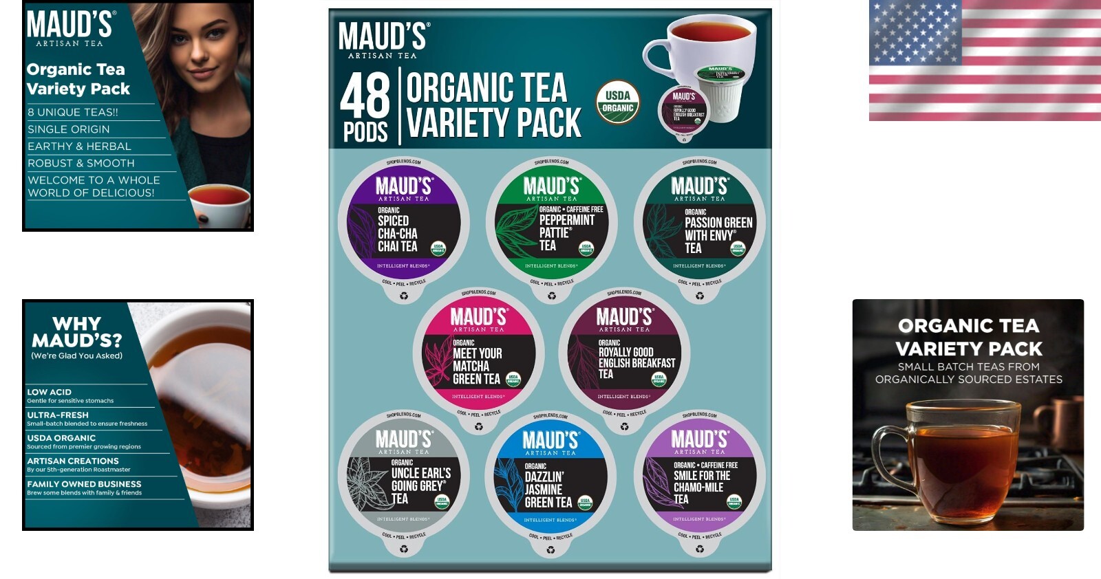 Eco-Friendly 48 Pack Organic Tea Pods with 8 Flavors – Single Serve Convenience