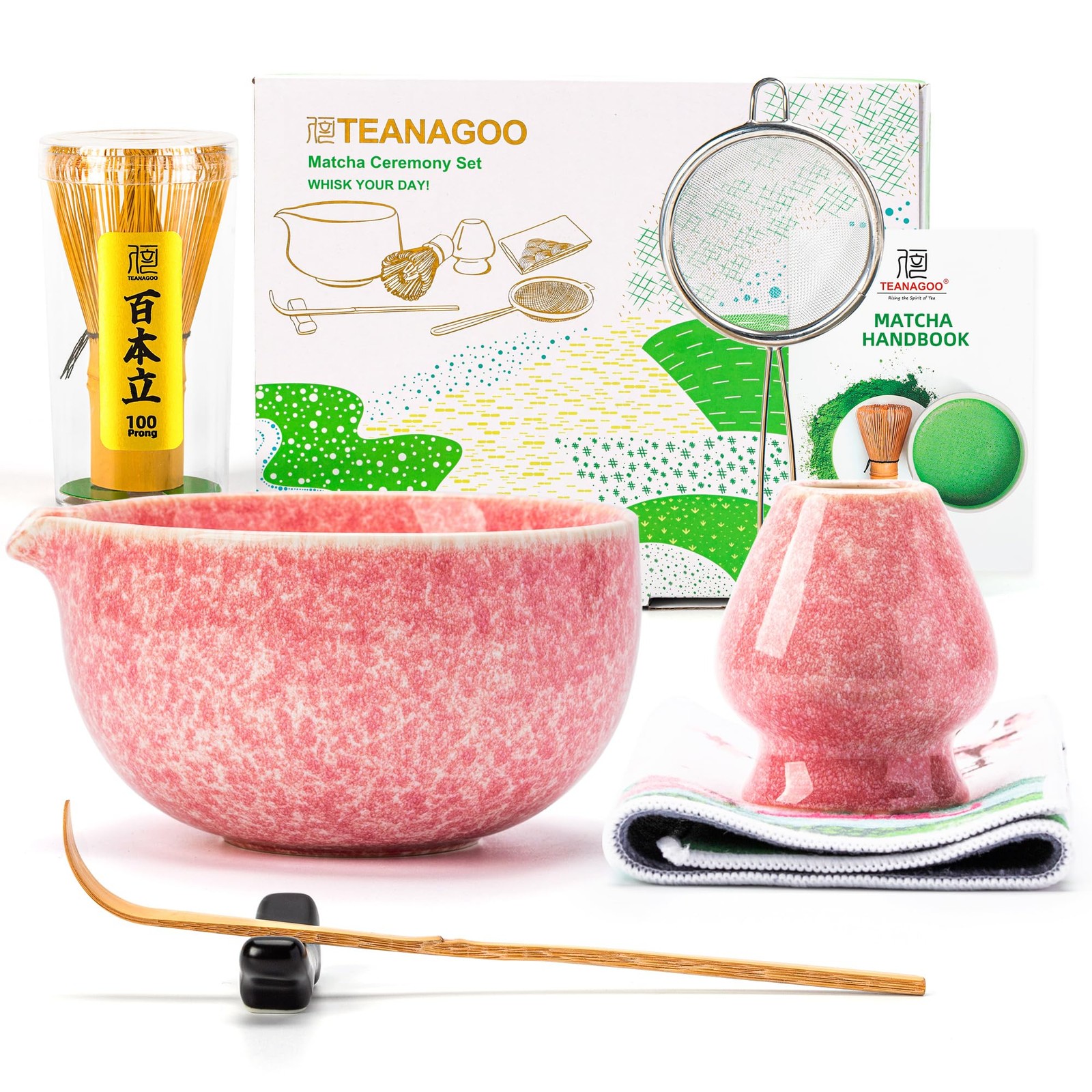 TEANAGOO Matcha Whisk Set,7 Pcs Matcha Set Pink,Ceremony Matcha Kit,Matcha Te…