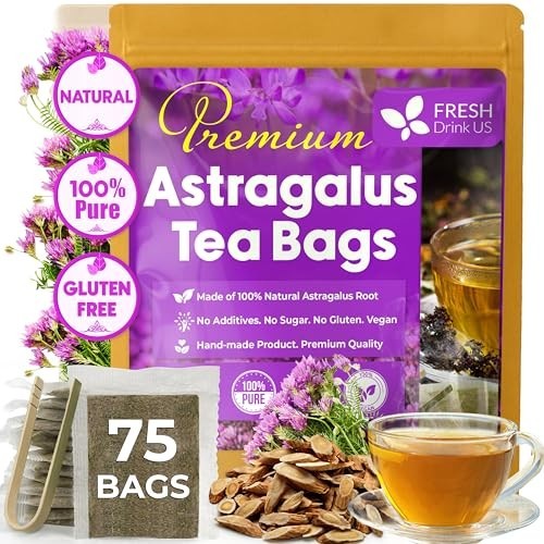 75 Astragalus Root Tea Bags Natural Herbal Caffeine-Free Vegan Gluten-Free