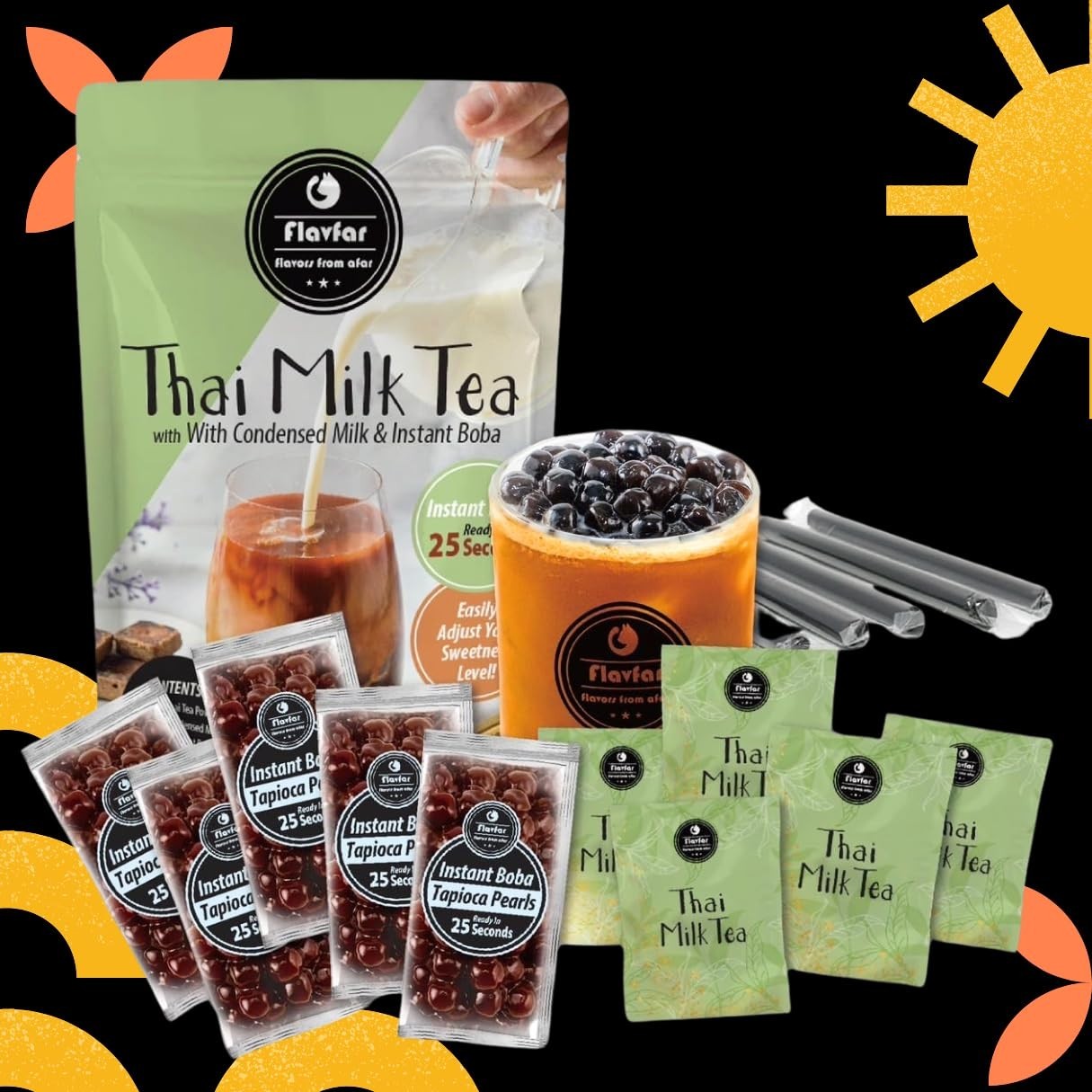 Flavfar Thai Milk Tea Kit – Now with No Added Condensed Milk | Instant Brown
