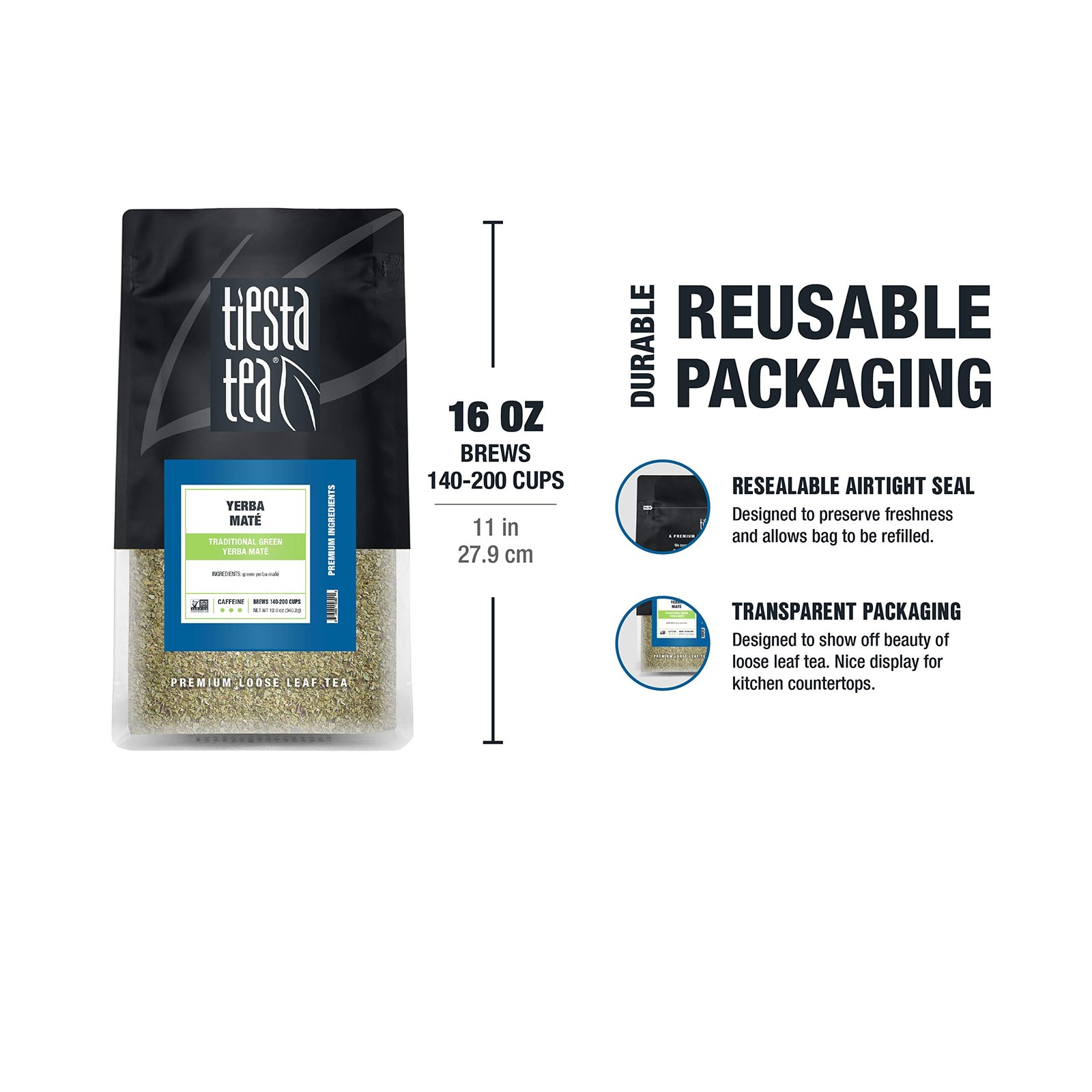 Tiesta Tea Traditional Green Mate Loose Leaf Bulk Pouch for 200 Cups