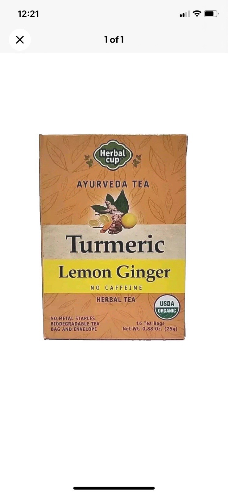 Herbal Cup Ayurveda Turmeric Tea, Organic Lemon Ginger No Caffeine Exp 7/28