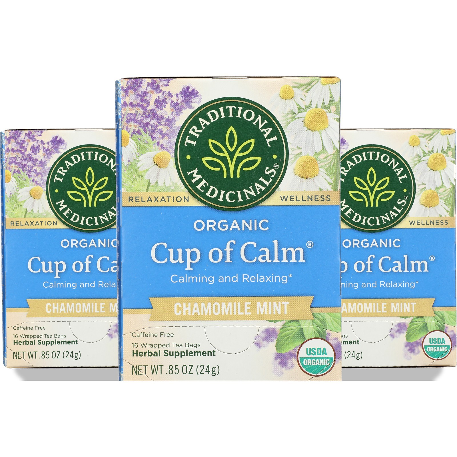 Traditional Medicinals Organic Cup Of Calm Chamomile Mint Tea Bags 16 Bag 3 Pack