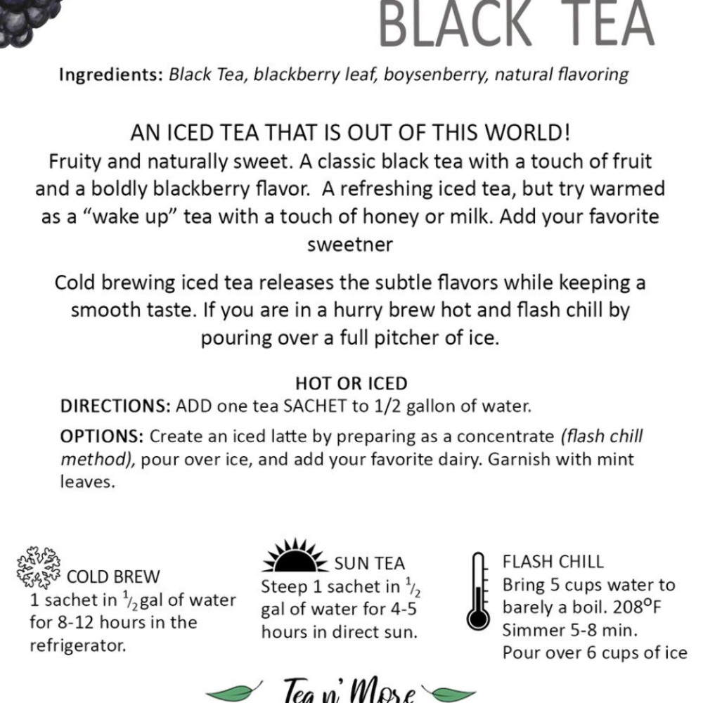 Blackberry Tea | Cold Brew Black Tea | 2 Pitcher Bags | Sugar Free | Caffeinated
