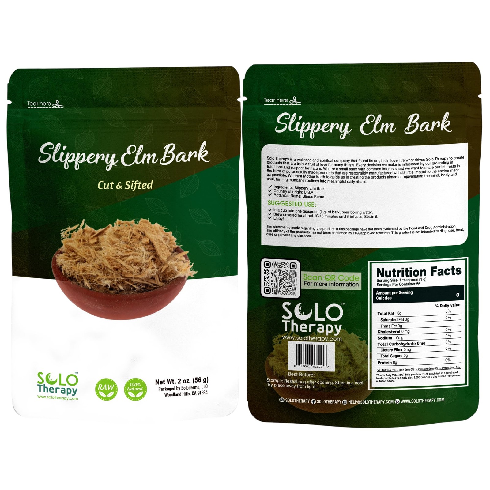 Slippery Elm Bark Tea Cut and Sifted – 56 grams – Resealable Bag – Ulmus Rubr…