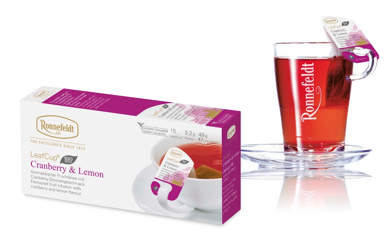 Ronnefeldt Leafcup® Cranberry & Lemon. 15 Premium fruit tea Bags.Made in Germany