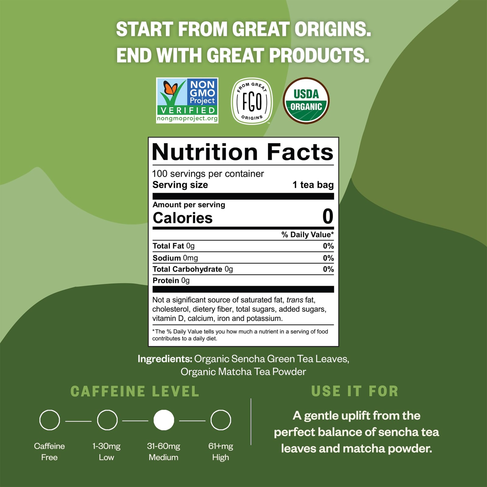 Organic Japanese Matcha + Green Tea, 100 Count, EcoConscious Tea Bags, Reseal…