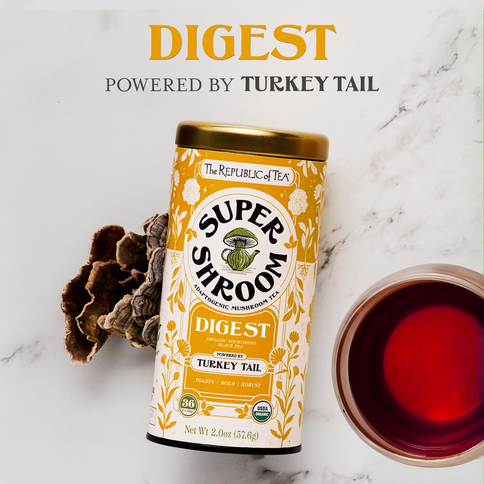 SuperShroom Digest Turkey Tail Black Tea, Organic Chicory and Caramel Notes, …