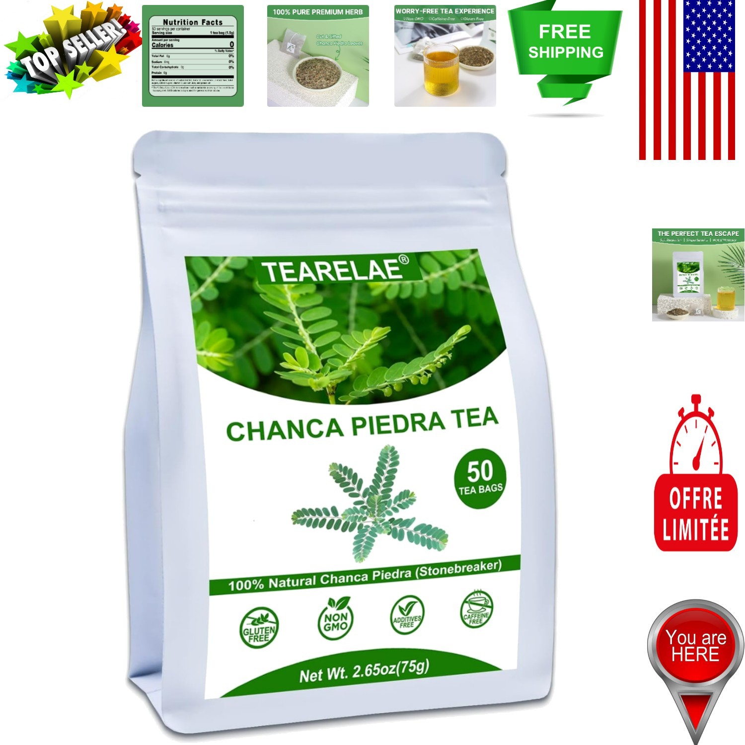 50 Count Chanca Piedra Herbal Tea Bags | Gentle Kidney Support & Wellness