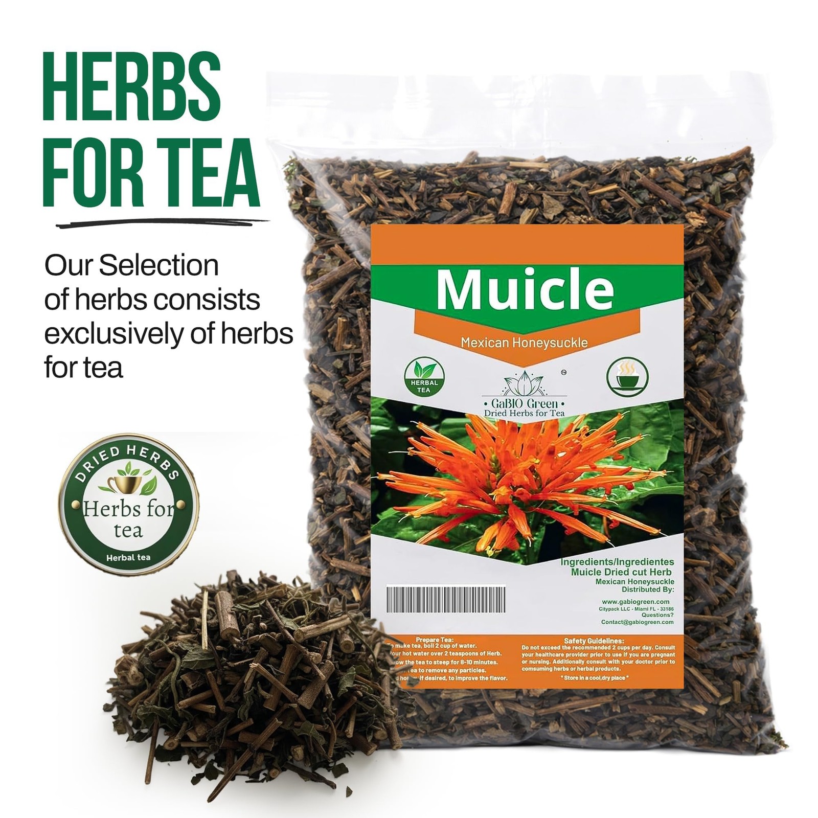 Muicle Mexican Honeysuckle Hierba tea 2 oz 100 % natural ,Gabio Green 2