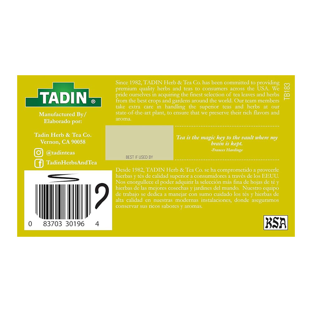 Tadin Lemon Ginger Herbal Tea. Energy Booster & Digestive Aid. 24 Bags. 0.84 oz