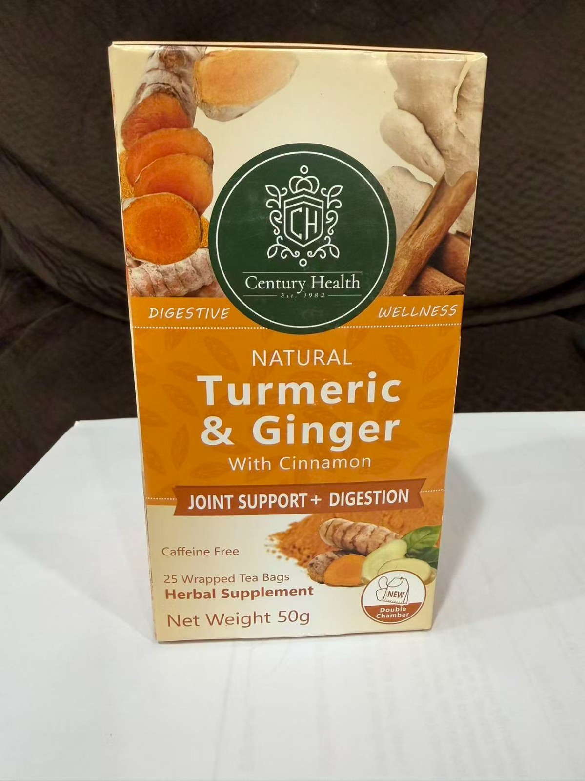 Natural Turmeric & Ginger With Cinnamon 25 Wrapped Tea Bags 50g