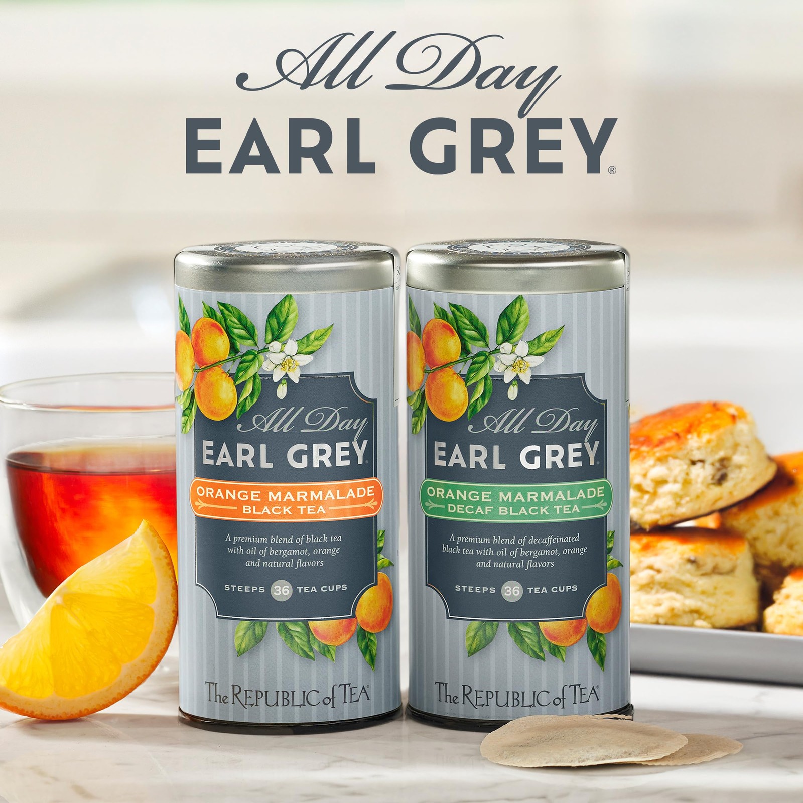 All Day Earl Grey Orange Marmalade Decaf Black Tea 36 Bags Hot Cold Drink