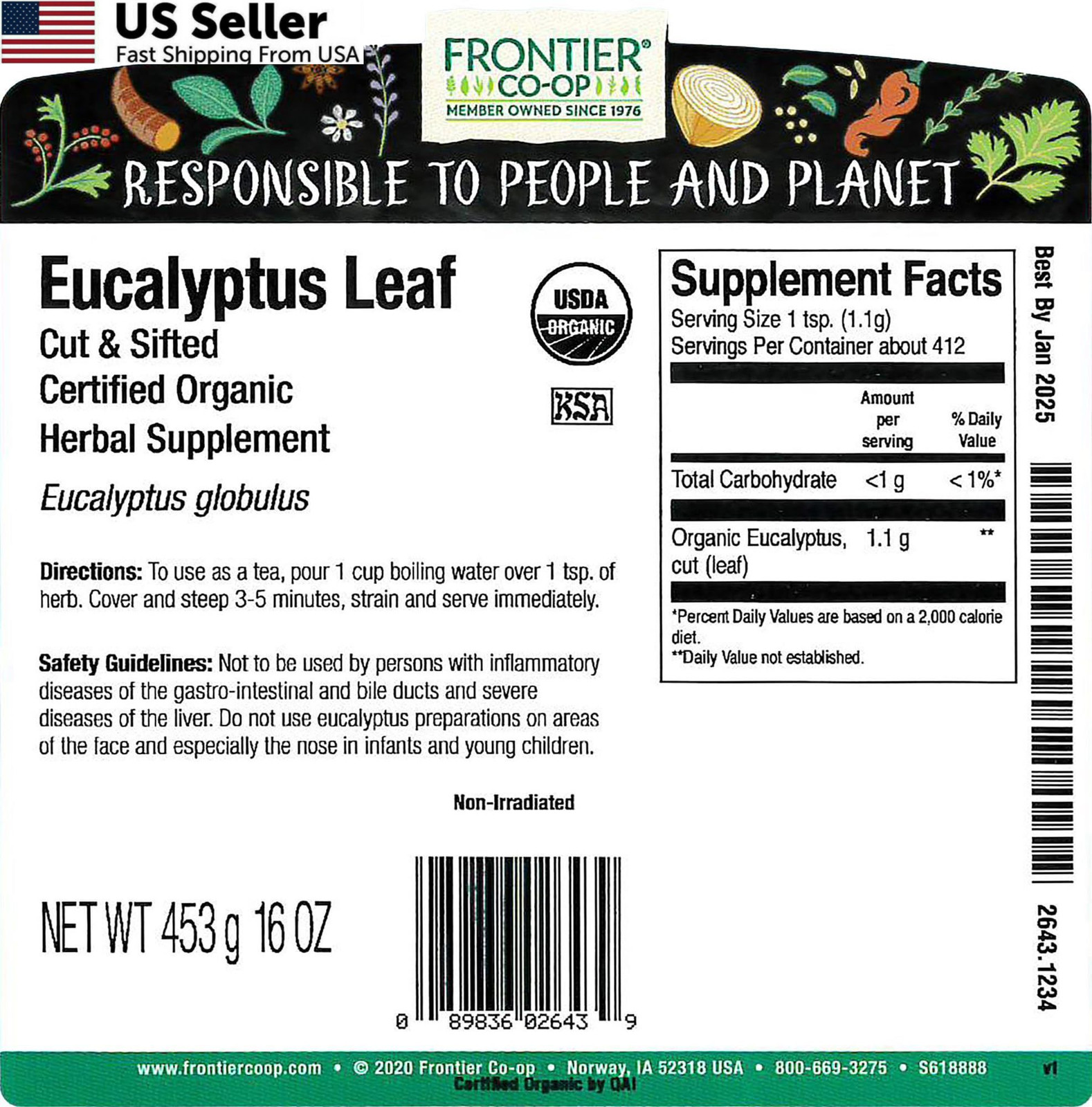 Frontier Eucalyptus Leaf Cut/Sifted Certified Organic, 16 1 Pound (Pack of 1)