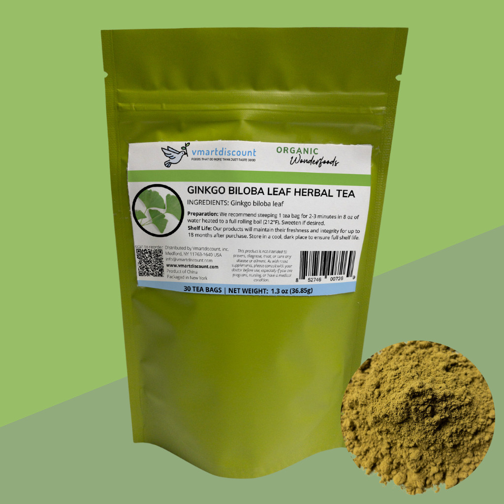 Ginkgo Biloba Leaf Herbal Tea, 30 Bags Memory Alertness, Anxiety, All Natural