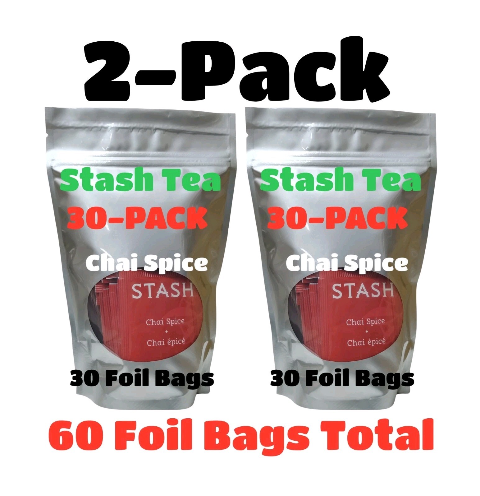 2 PACK CHAI SPICE TEA 30 Bags each Non-GMO Kosher STASH