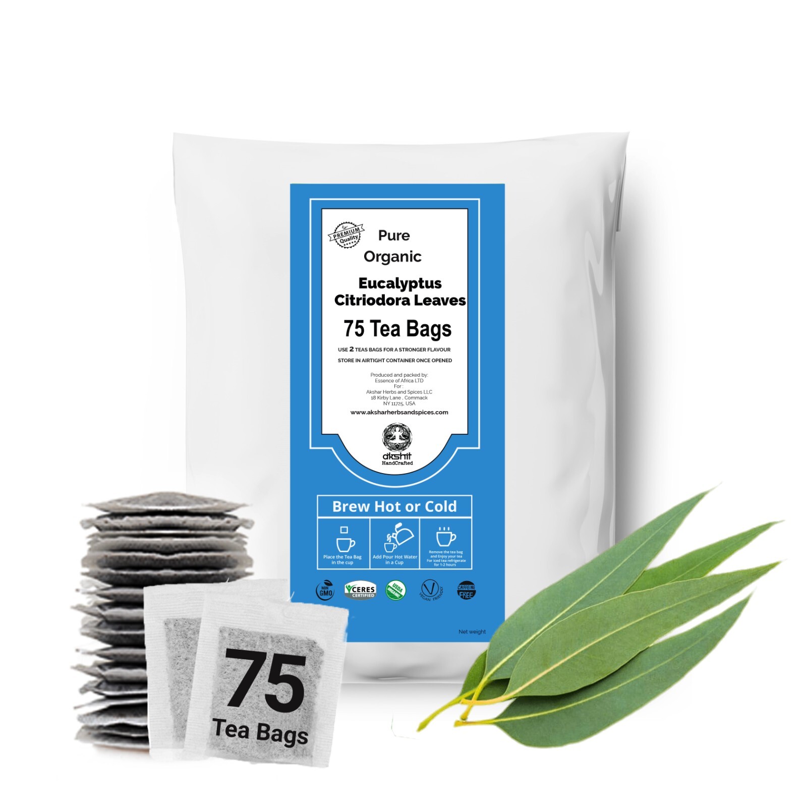 Organic Eucalyptus Tea 75 Tea Bags, Te de Hojas de Eucalipto, Herbal Tea