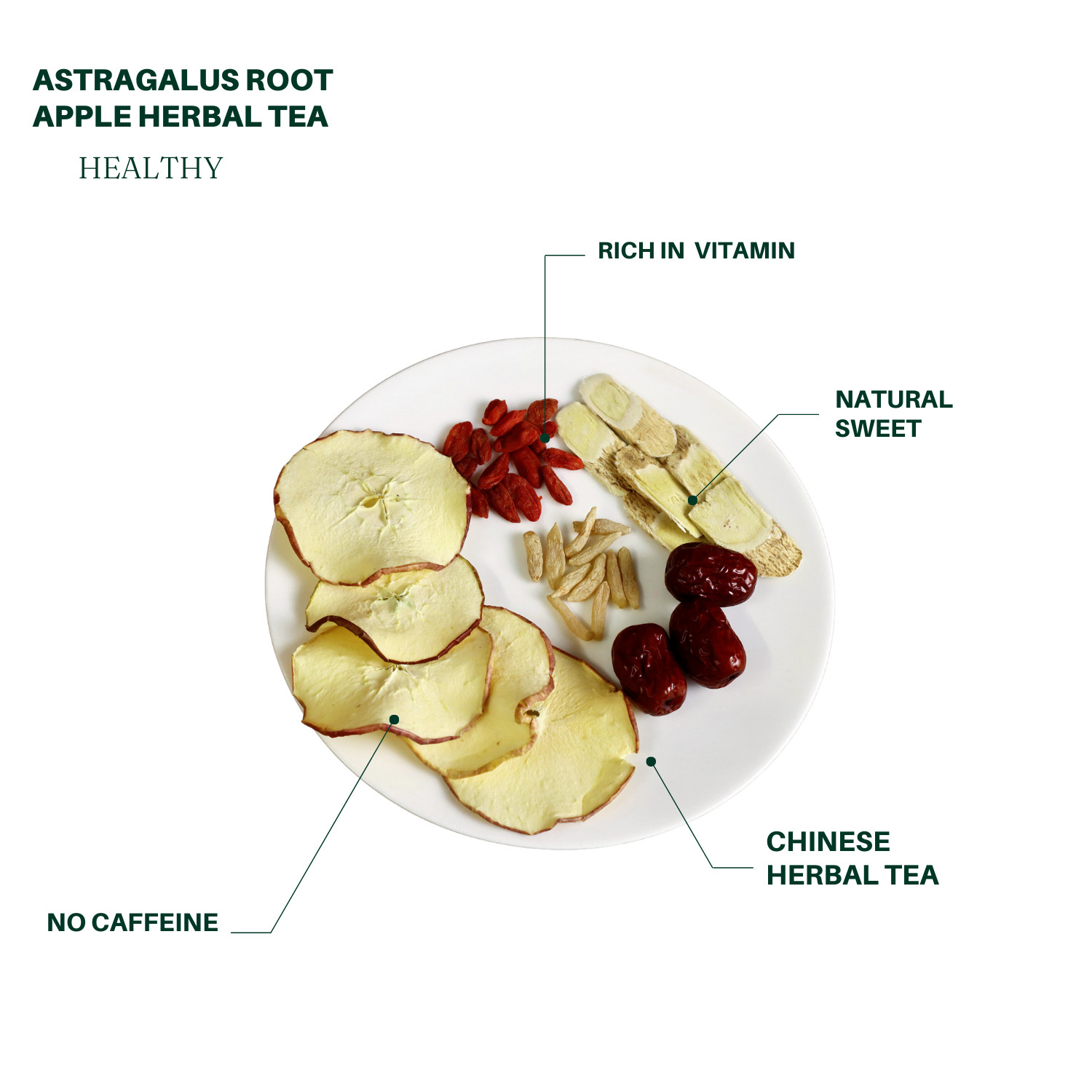 Astragalus Apple slices herbal tea, 1 serving, No caffeine 九龍堂 黄芪苹果元气茶 补水 1份装
