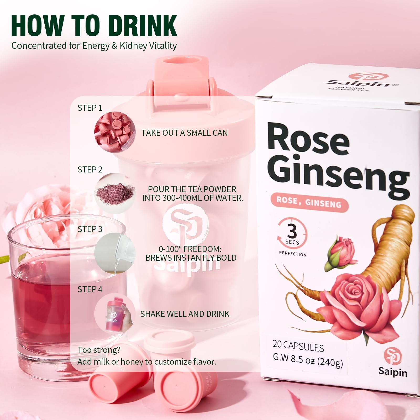 SAIPIN Ginseng Rose Tea – Instant Herbal Kidney Tea for Energy & Beauty | 10 …