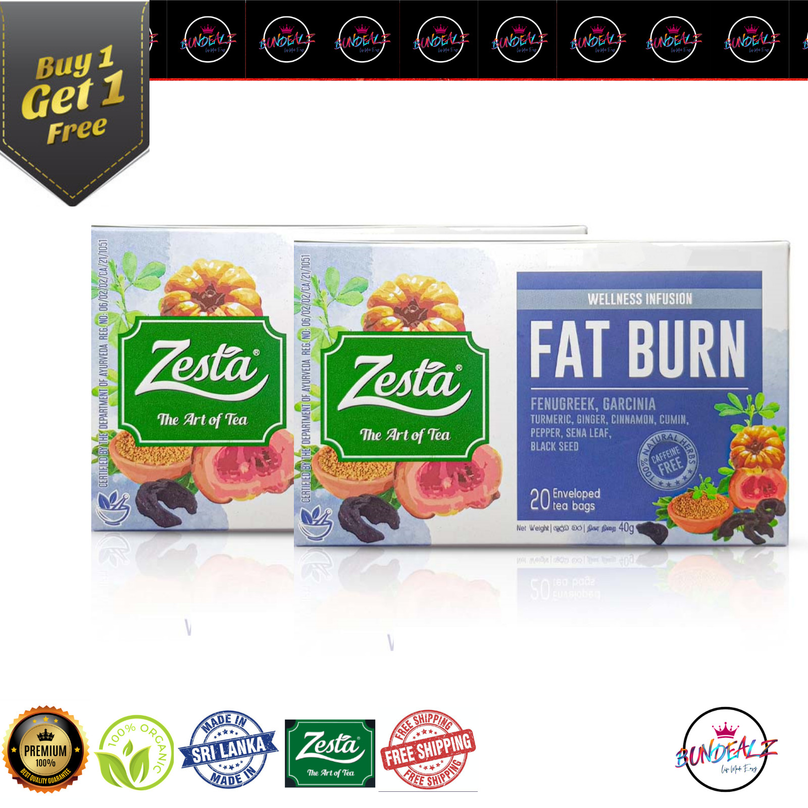 ZESTA Wellness Infusion Herbal Fat Burn Ceylon Black tea Buy 1 Get 1 offer + FS