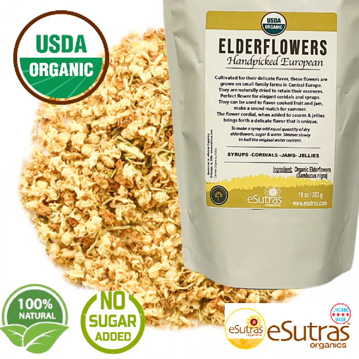 Elder flowers Organic Sambucus nigra European Elderflower Syrup cordials 10 oz