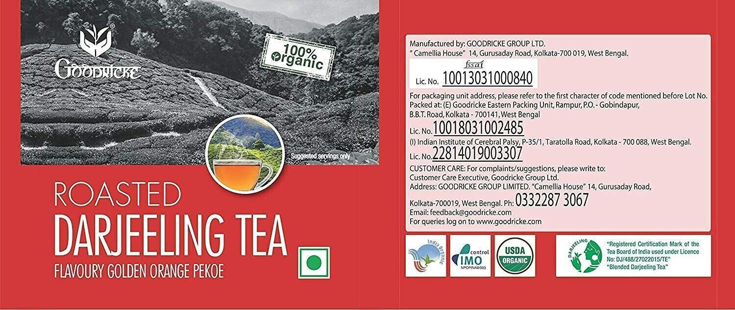 Goodricke Roasted Organic Darjeeling Tea , 100% Organic Whole Leaf Tea 250gm