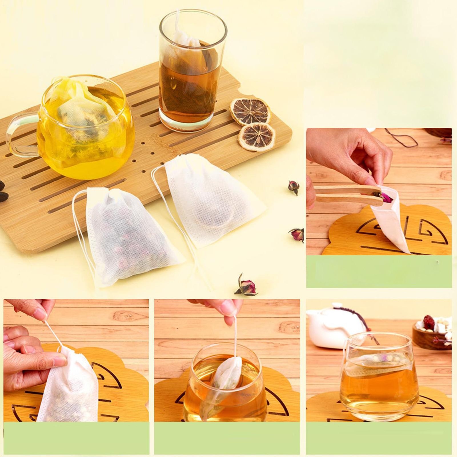 200 Disposable White Non-Woven EMPTY Tea Bags Drawstring Filter Bags For Spices
