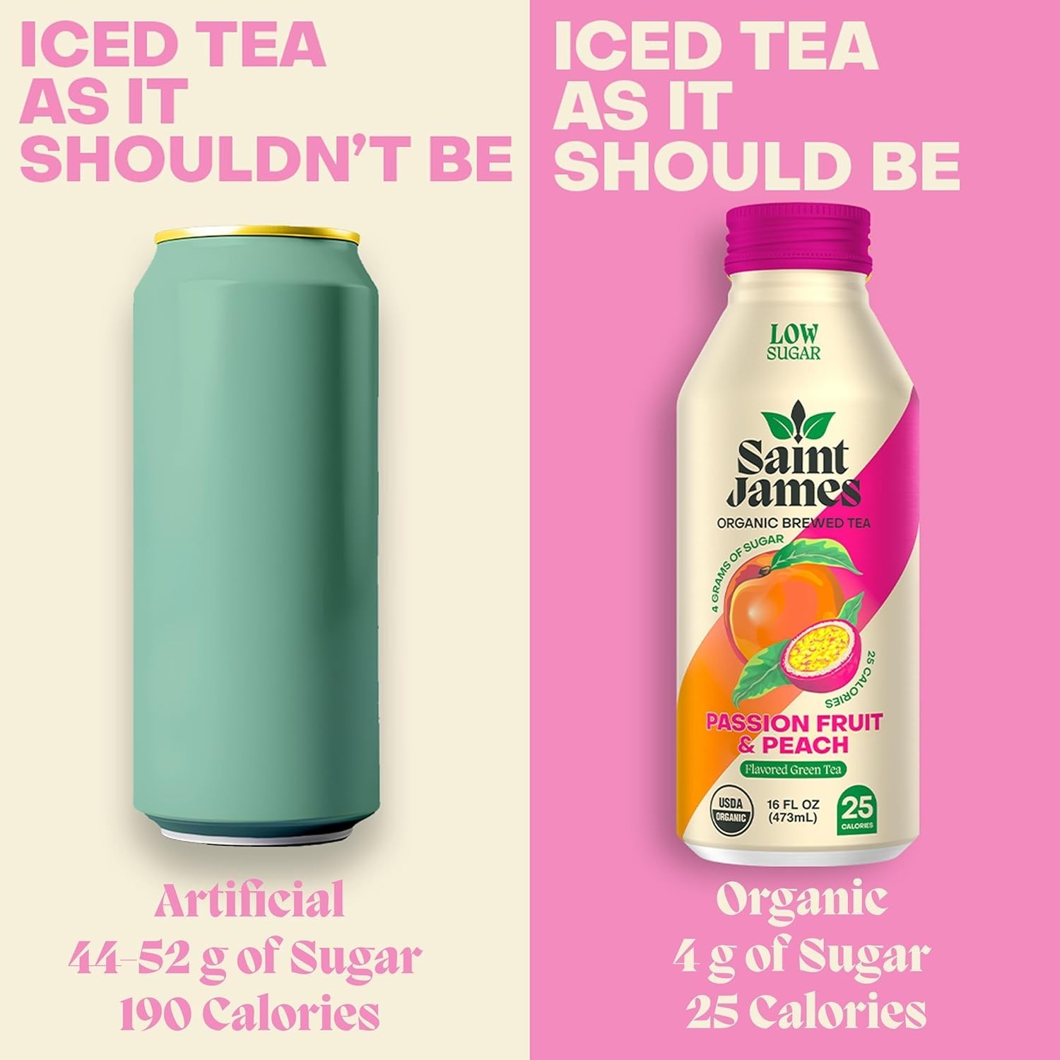 Mildly Sweet Organic Iced Tea Passion Fruit Peach 12 Pack Caffeinated Drink